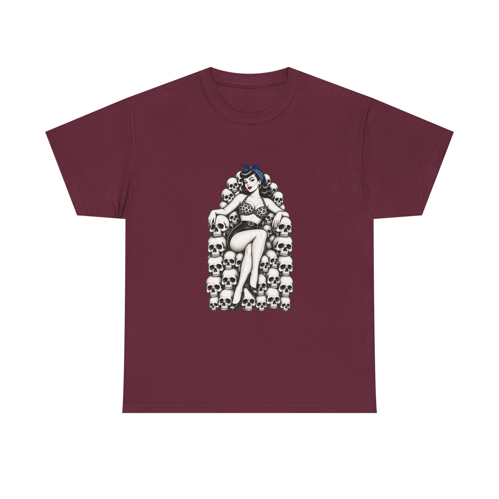 Skull Throne Pin-Up T-Shirt — Retro Goth Rockabilly Tee