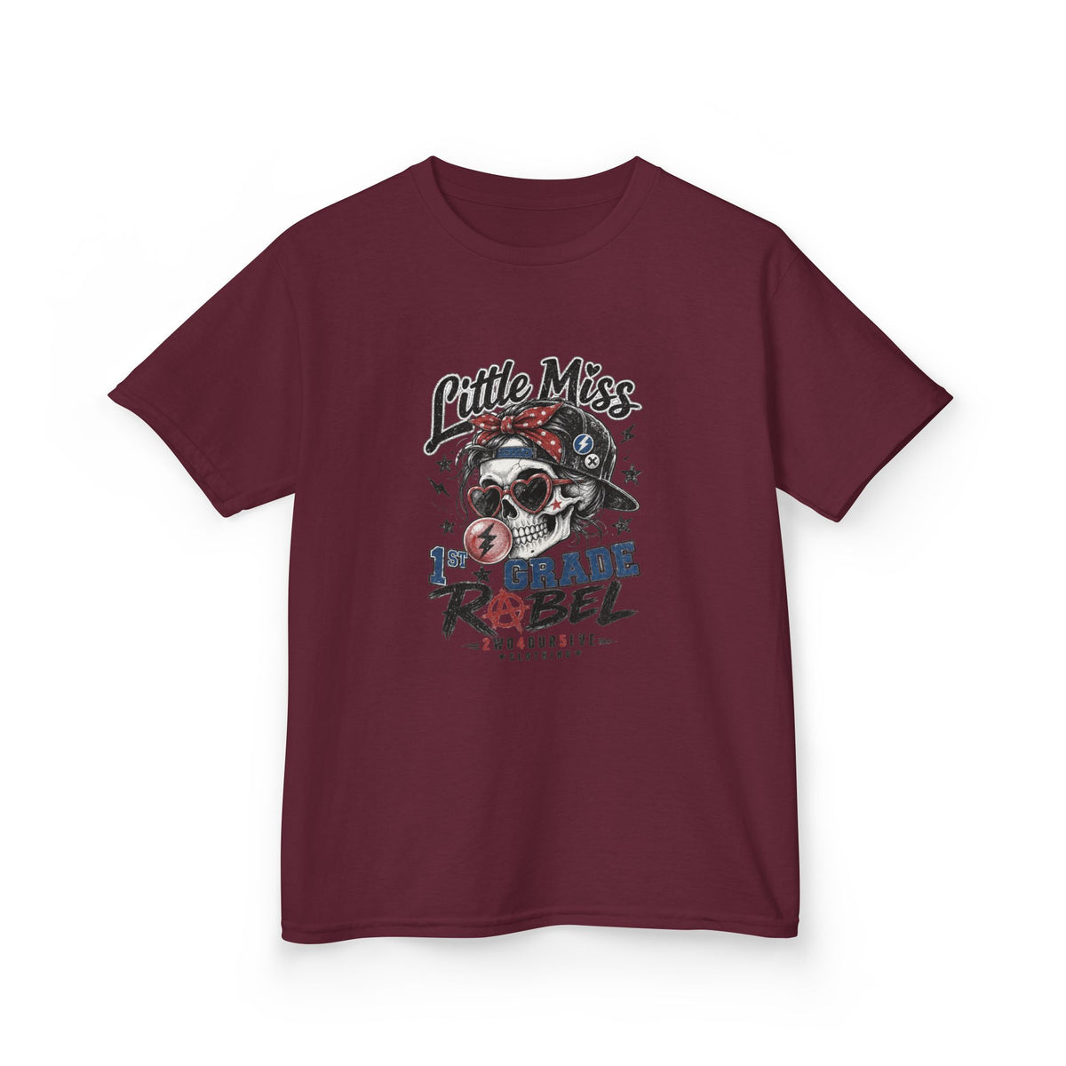 Kids T-Shirt — "Little Miss Rebel" Skull Bandana Graphic