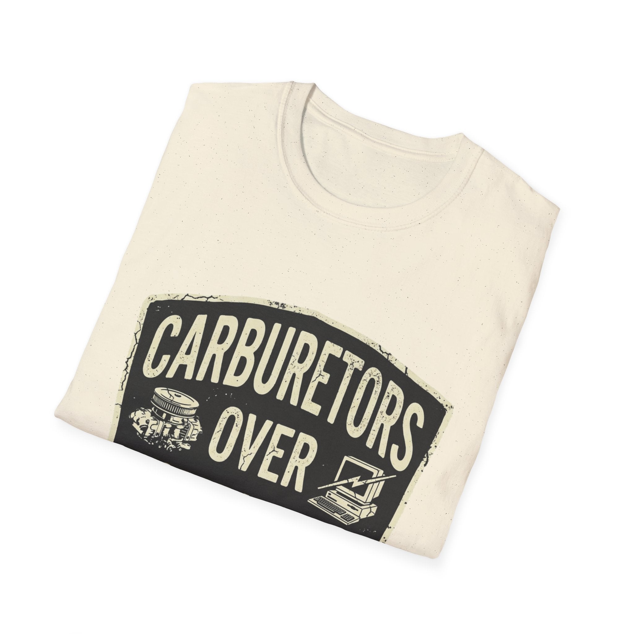 Carburetors Over Computers T-Shirt — Vintage Mechanic Pride Tee