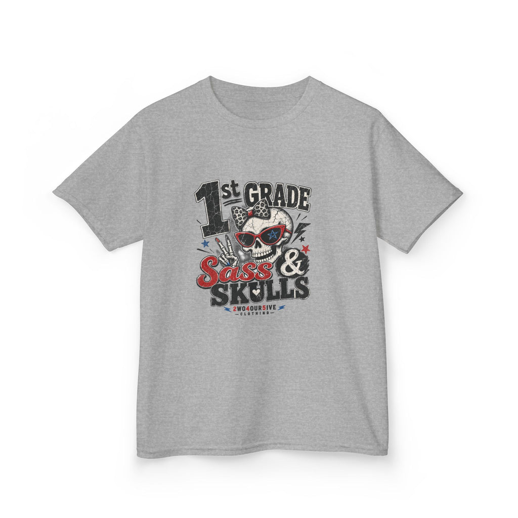 1st Grade Skulls & Sparks Kids Tee — Cute Rocker School Shirt for Back to School