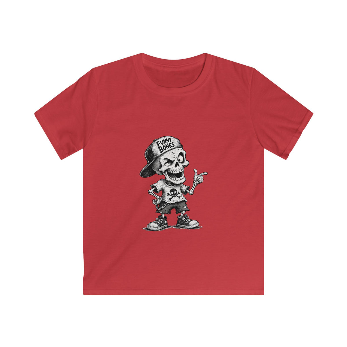 Kids T‑Shirt — Skateboard Skeleton Graphic "Funny Bones"