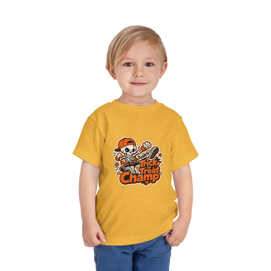 Toddler Tee — 'Trick or Treat Champ' Halloween Skeleton Skate Graphic