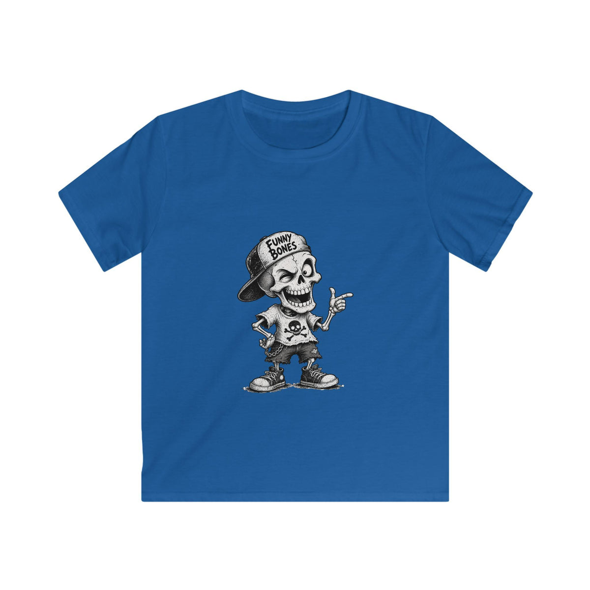 Kids T‑Shirt — Skateboard Skeleton Graphic "Funny Bones"
