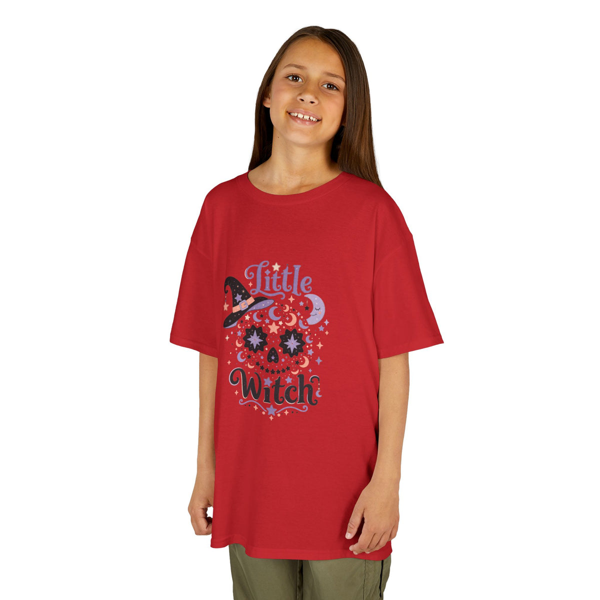 Kids T-Shirt - "Little Witch" Halloween Skull Design