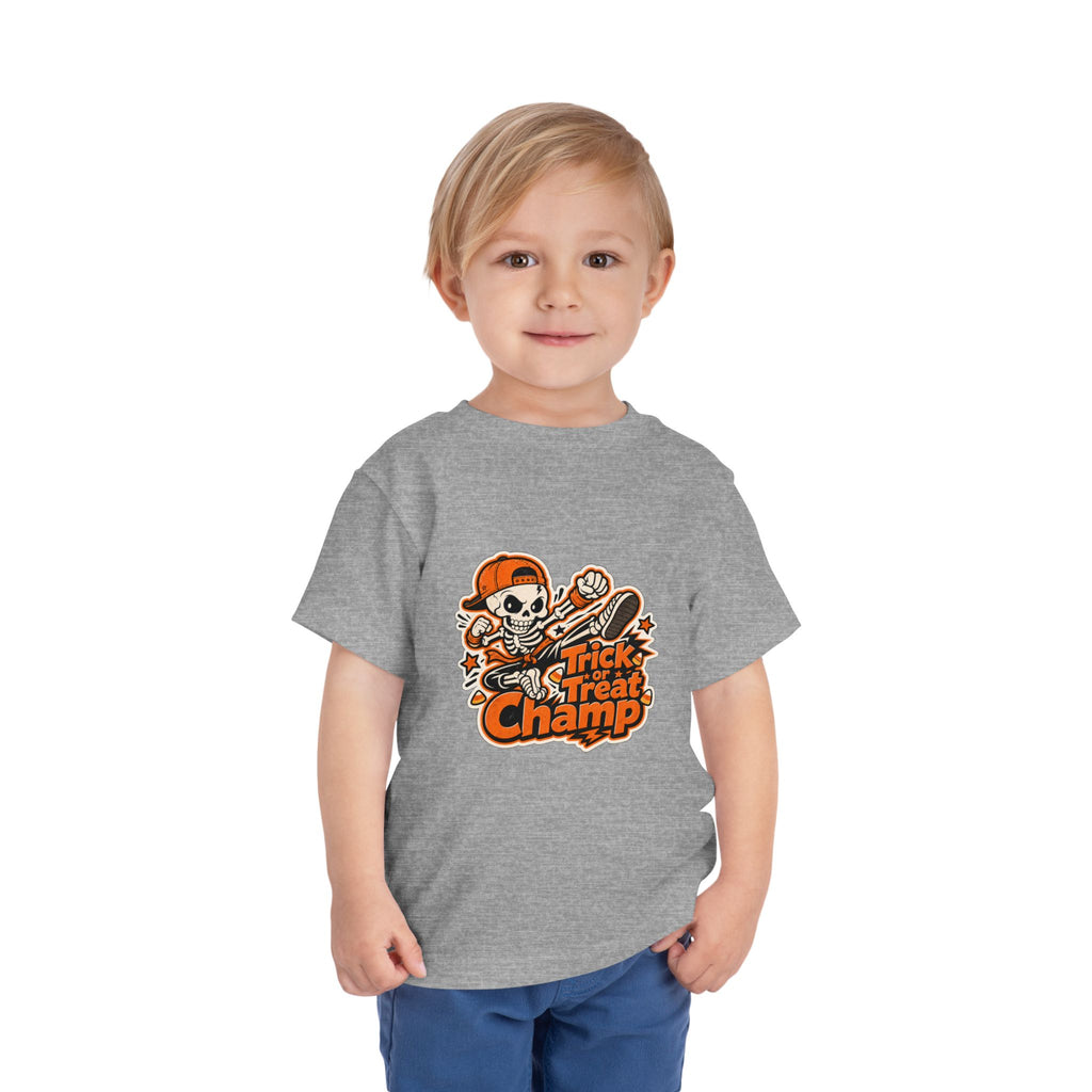 Toddler Tee — 'Trick or Treat Champ' Halloween Skeleton Skate Graphic