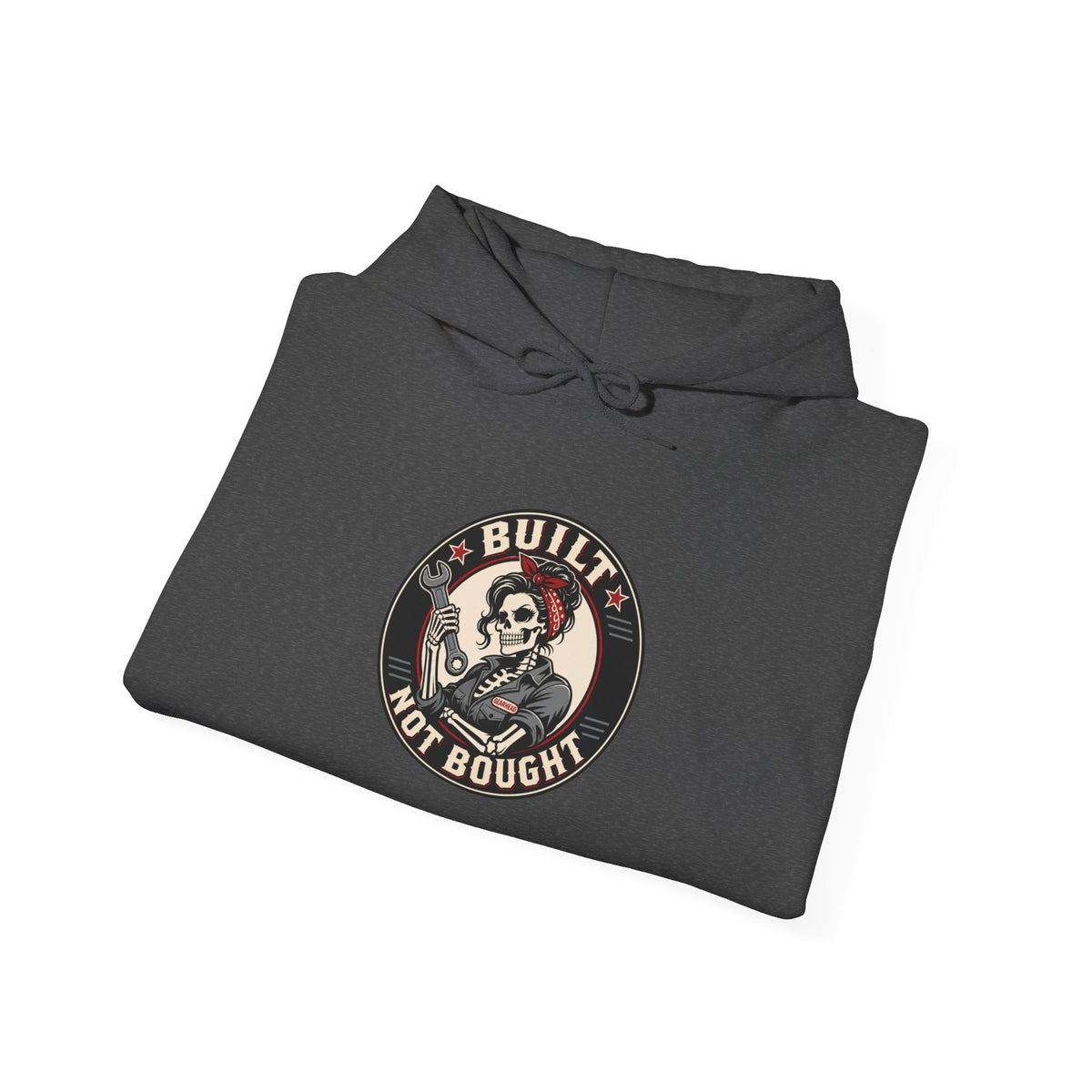 Built Not Bought Hoodie | Skeleton Mechanic Garage Badge