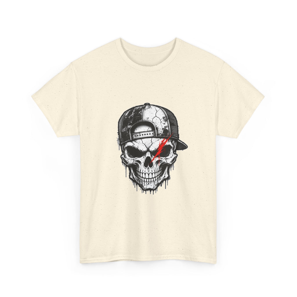 Skull Cap T-Shirt — Grunge Skull with Red Eye Slash Graphic