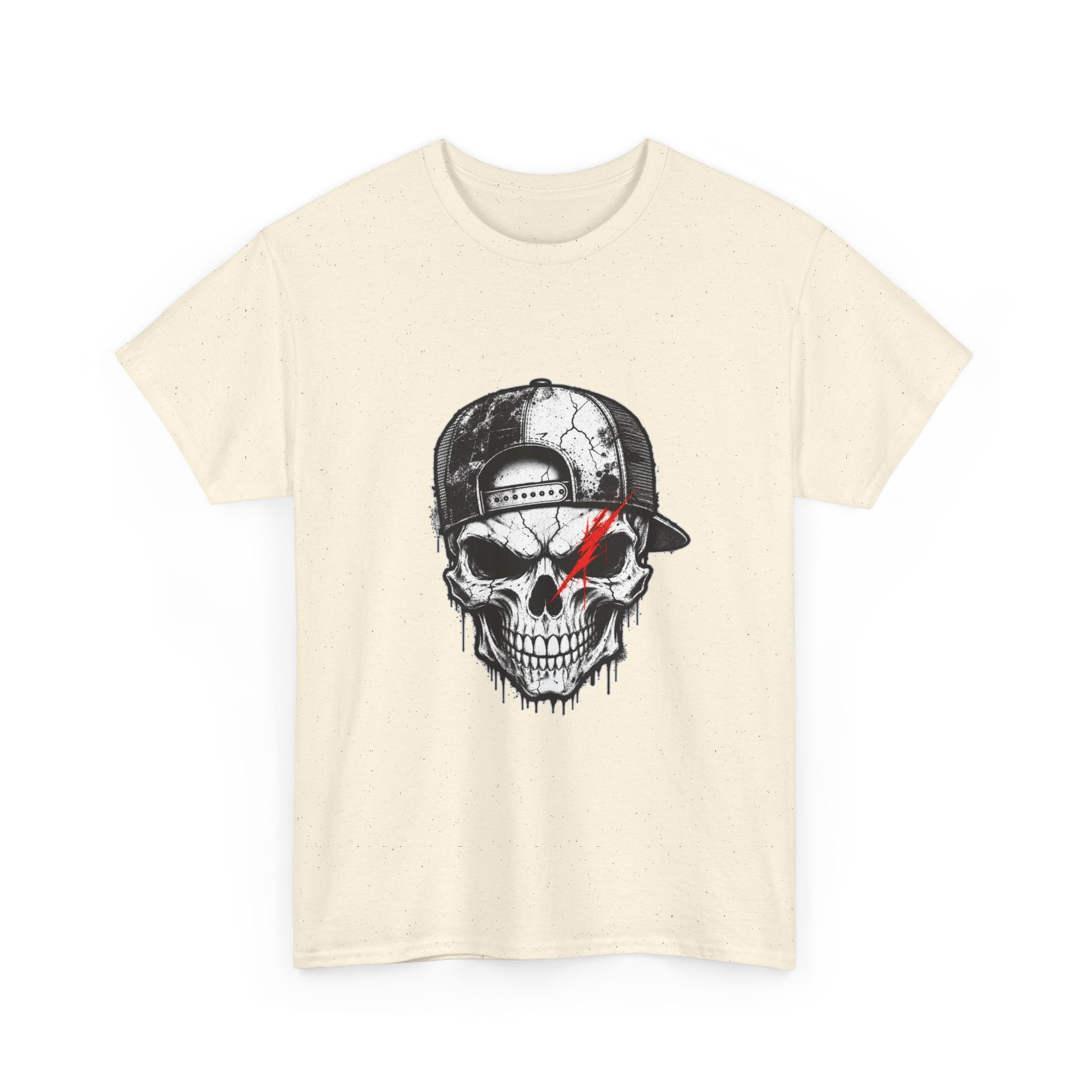 Skull Cap T-Shirt — Grunge Skull with Red Eye Slash Graphic