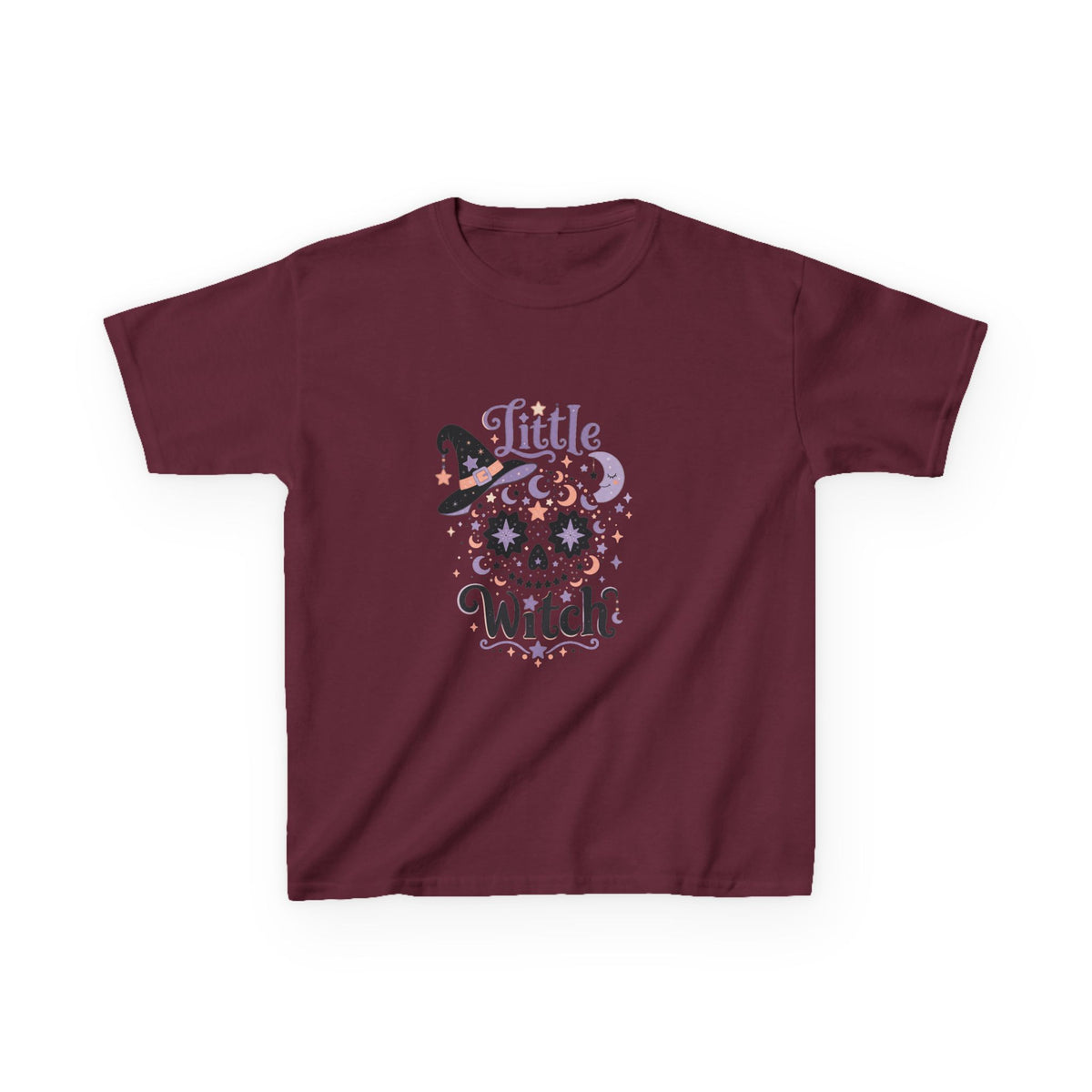 Kids T-Shirt - "Little Witch" Halloween Skull Design