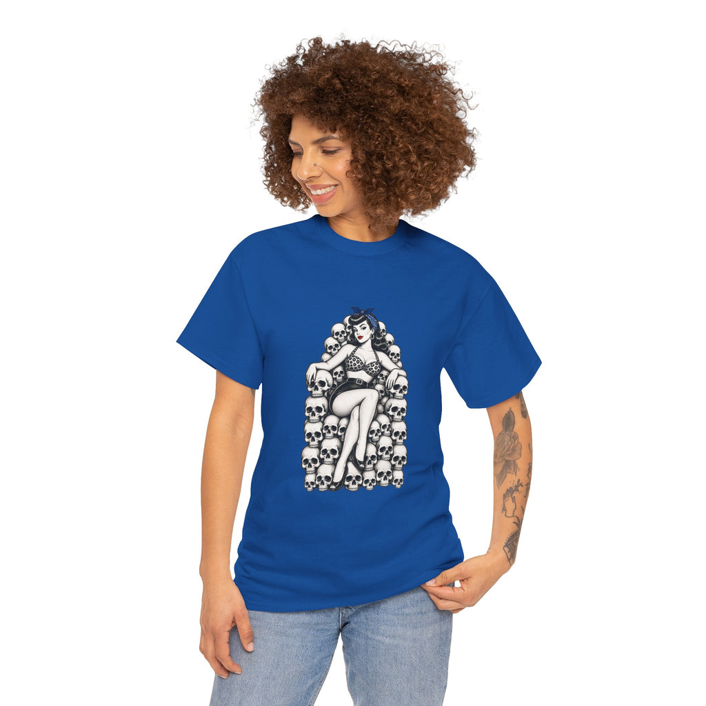 Skull Throne Pin-Up T-Shirt — Retro Goth Rockabilly Tee