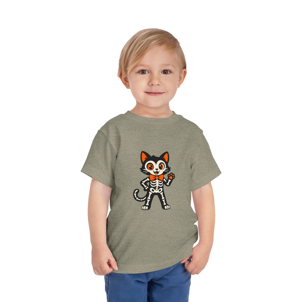 Toddler Tee — Cute Cat Skeleton Halloween Shirt