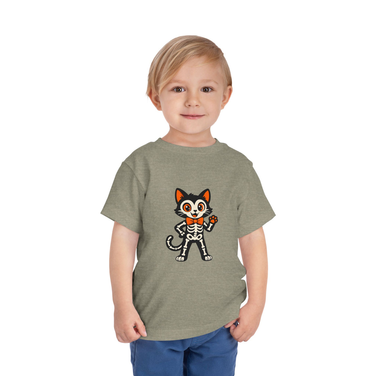 Toddler Tee — Cute Cat Skeleton Halloween Shirt