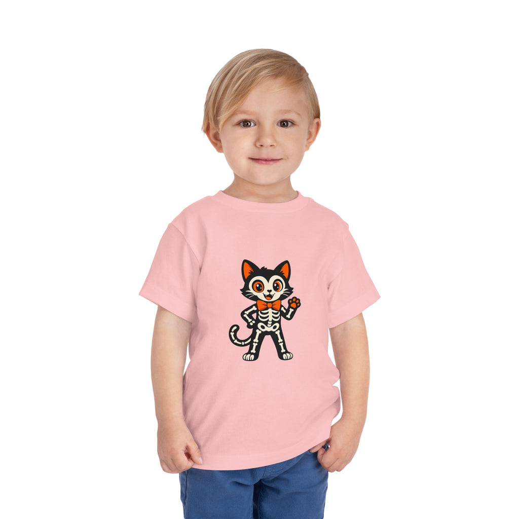 Toddler Tee — Cute Cat Skeleton Halloween Shirt