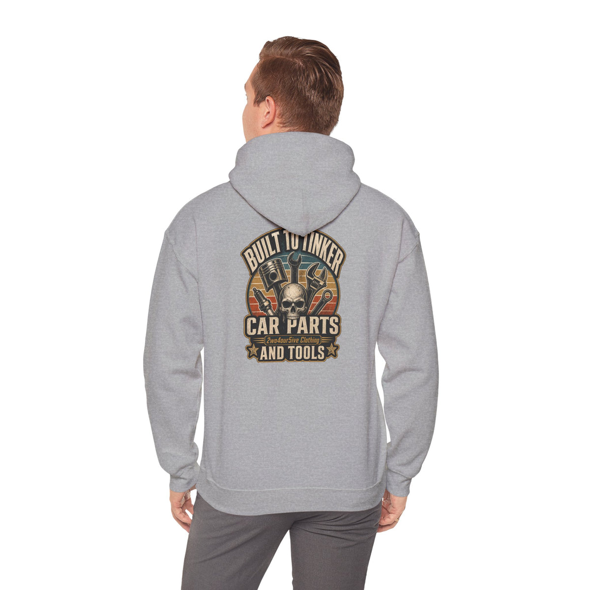 Mechanic Hoodie — "Built by a Thinker" Car Parts & Tools Skull Garage Pullover