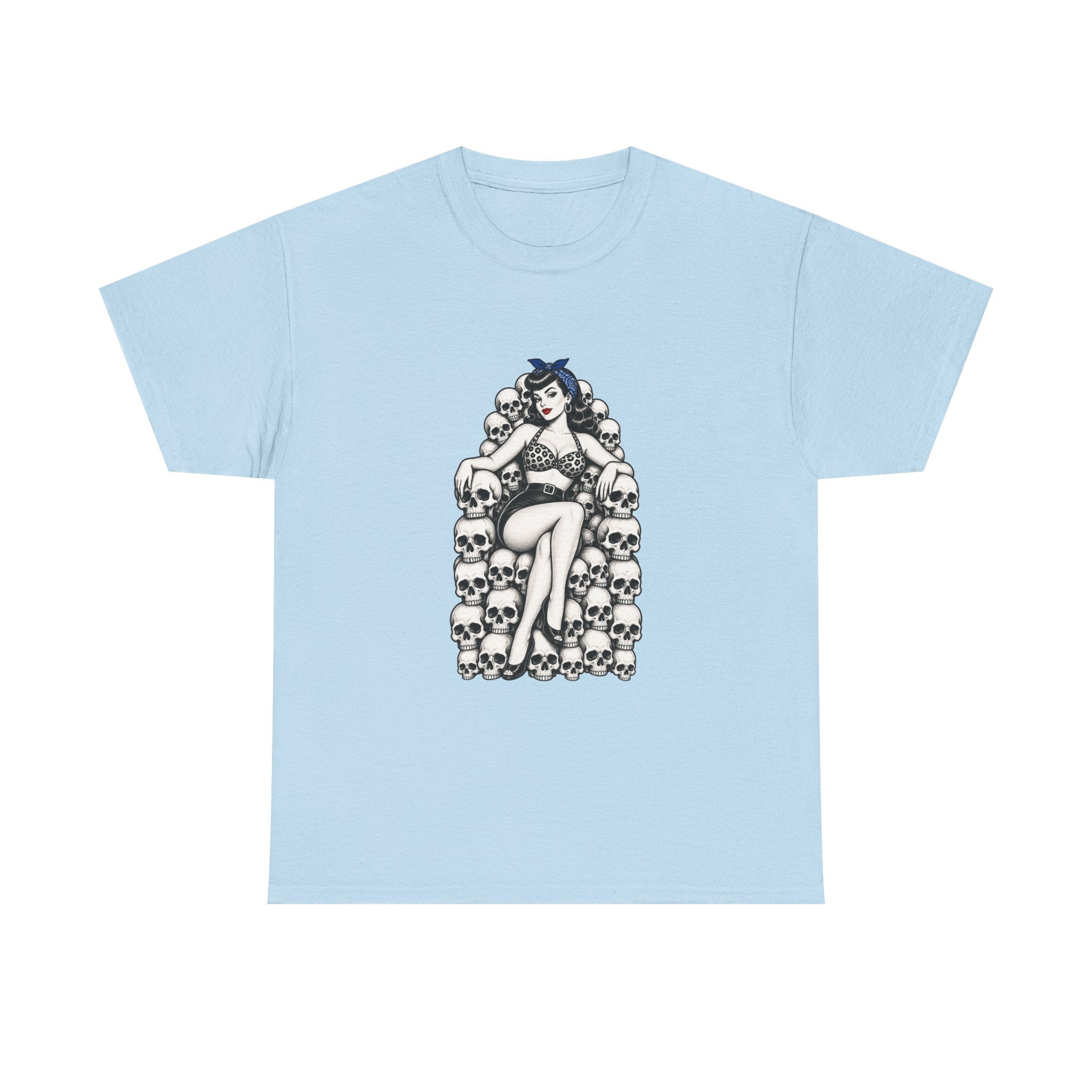 Skull Throne Pin-Up T-Shirt — Retro Goth Rockabilly Tee