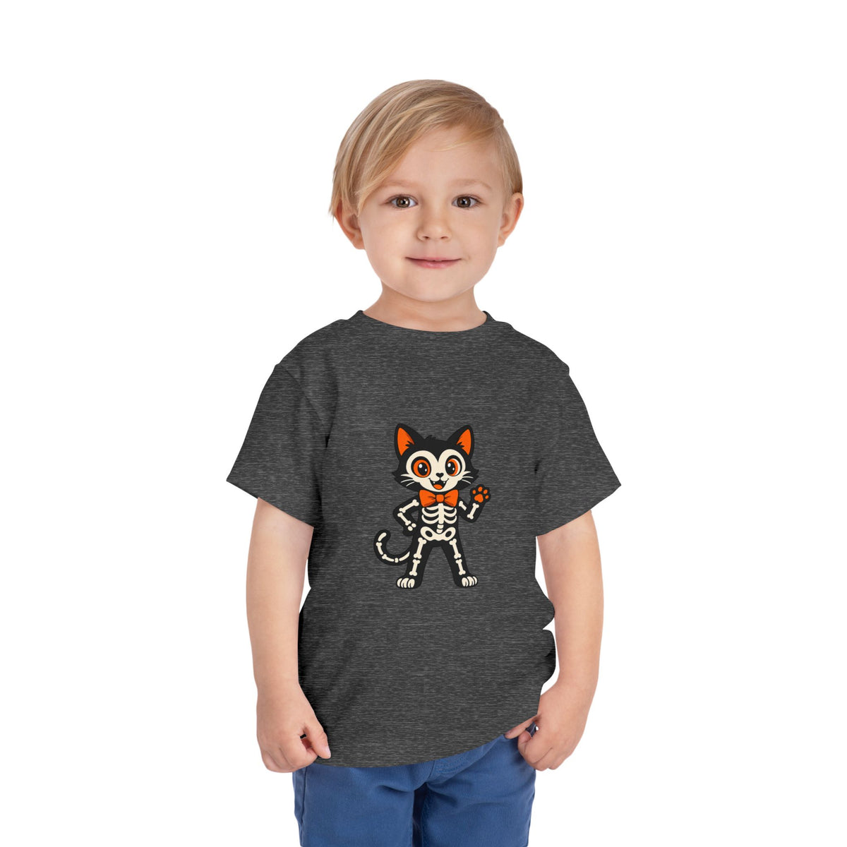 Toddler Tee — Cute Cat Skeleton Halloween Shirt