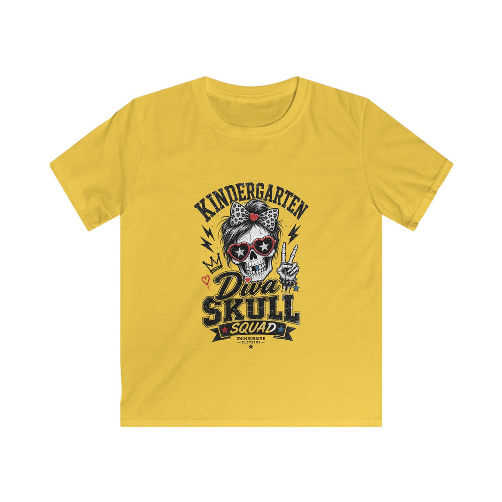 Kids Tee — "Kindergarten Diva Skull Squad" Graphic Shirt