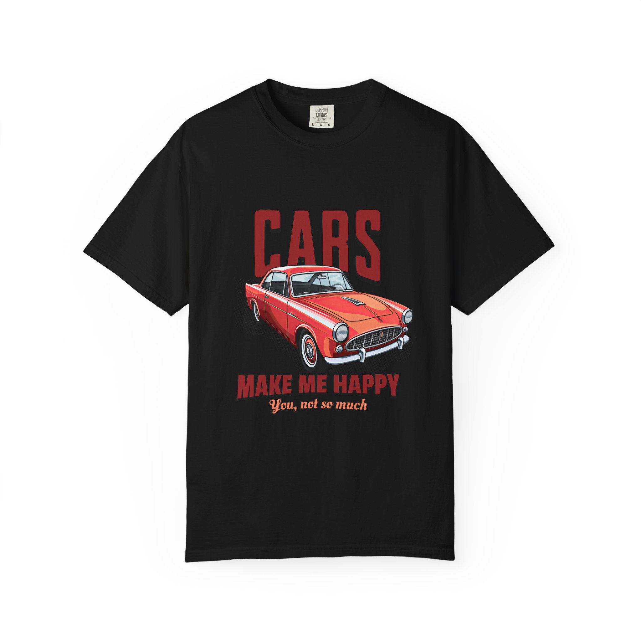 Cars Make Me Happy T-Shirt — Classic Red Sports Car Graphic Tee