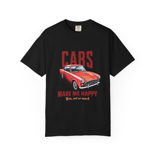 Cars Make Me Happy T-Shirt — Classic Red Sports Car Graphic Tee