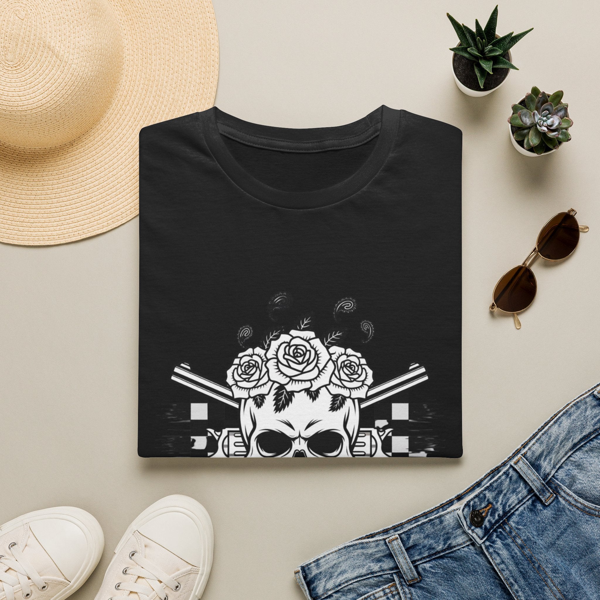 Skull & Roses T‑Shirt — “Freedom Ain’t Free” Racing Flag Graphic