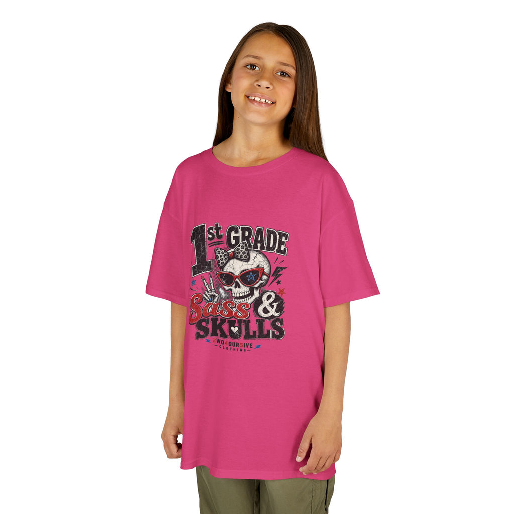 1st Grade Skulls & Sparks Kids Tee — Cute Rocker School Shirt for Back to School