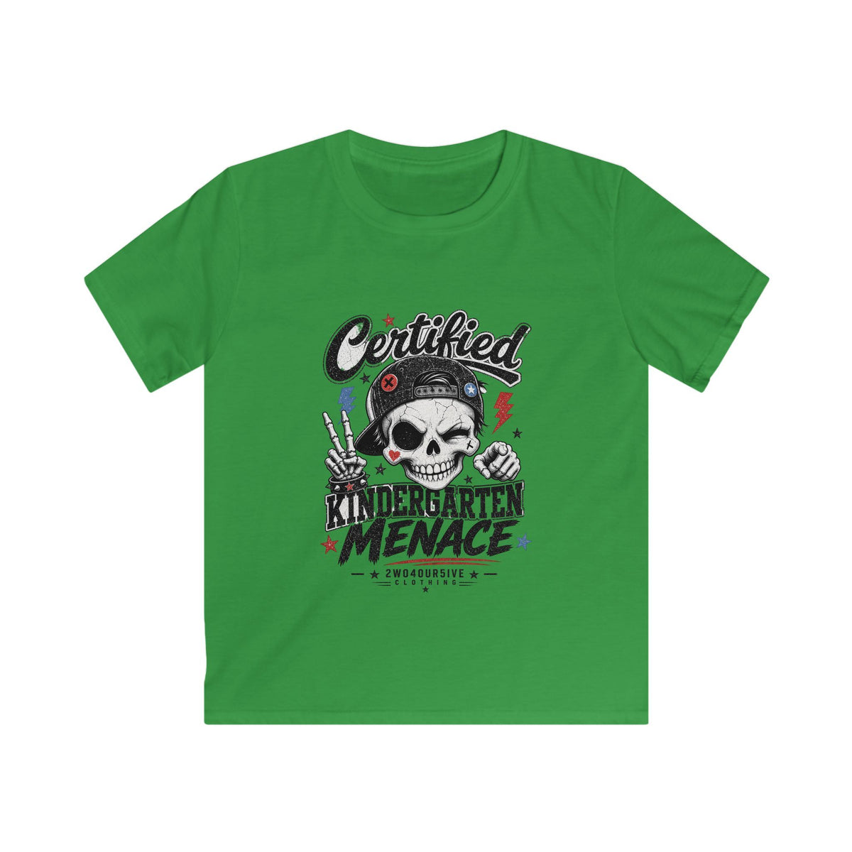 Kids Tee - "Certified Kindergarten Menace" Skull Graphic Shirt