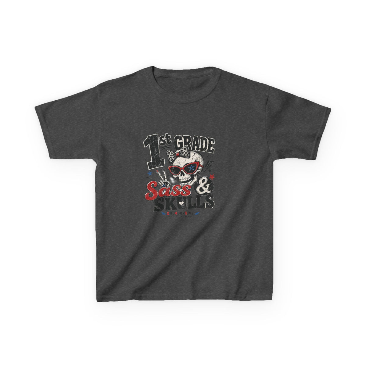 1st Grade Skulls & Sparks Kids Tee — Cute Rocker School Shirt for Back to School