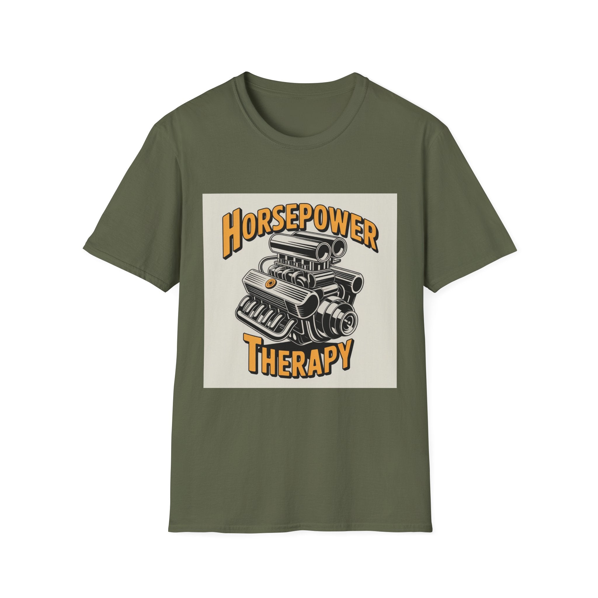 Horsepower Therapy T‑Shirt — Vintage Engine Graphic Auto Mechanic Tee