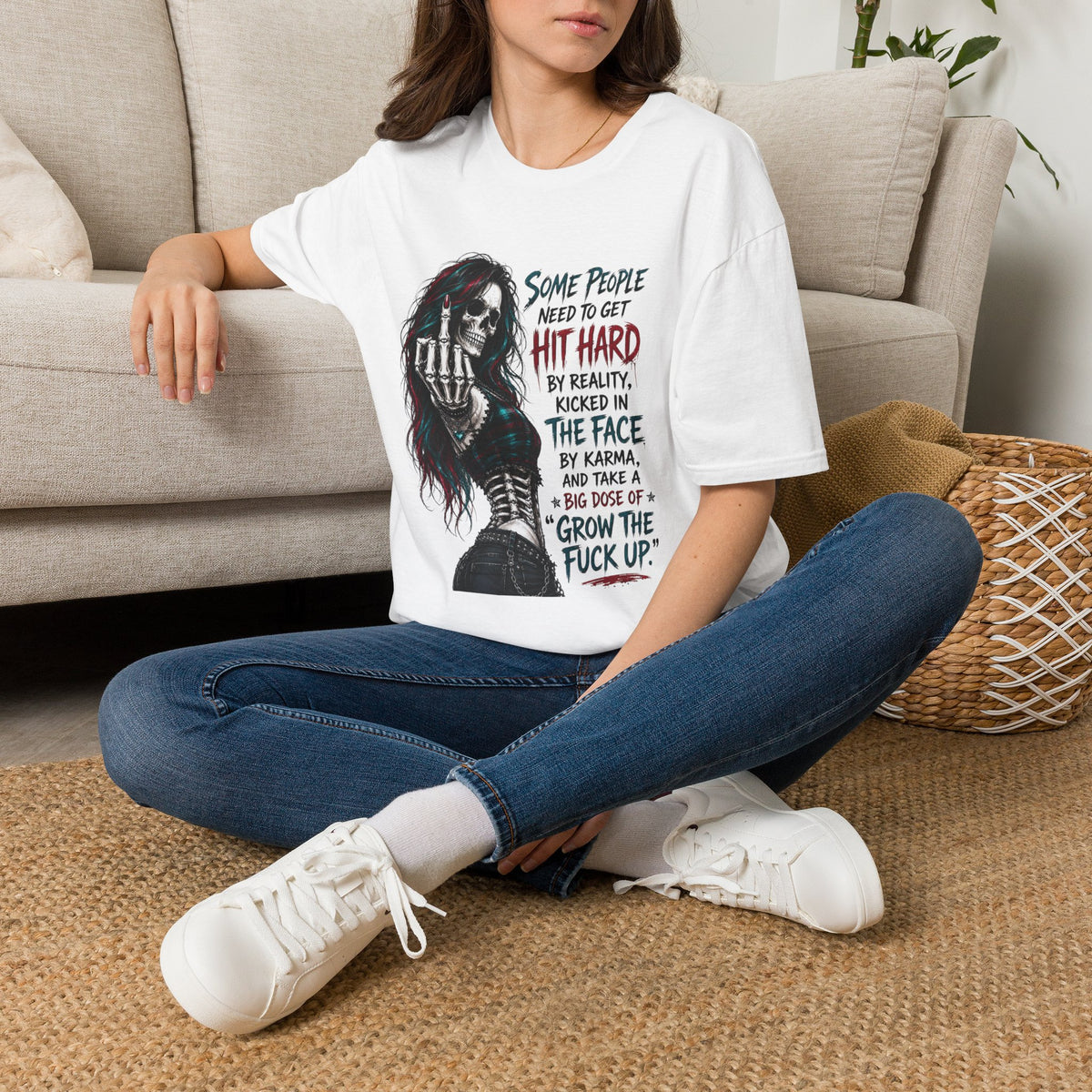 Edgy 'Grow the F*** Up' Graphic T-Shirt — Dark Skull Girl Statement Tee