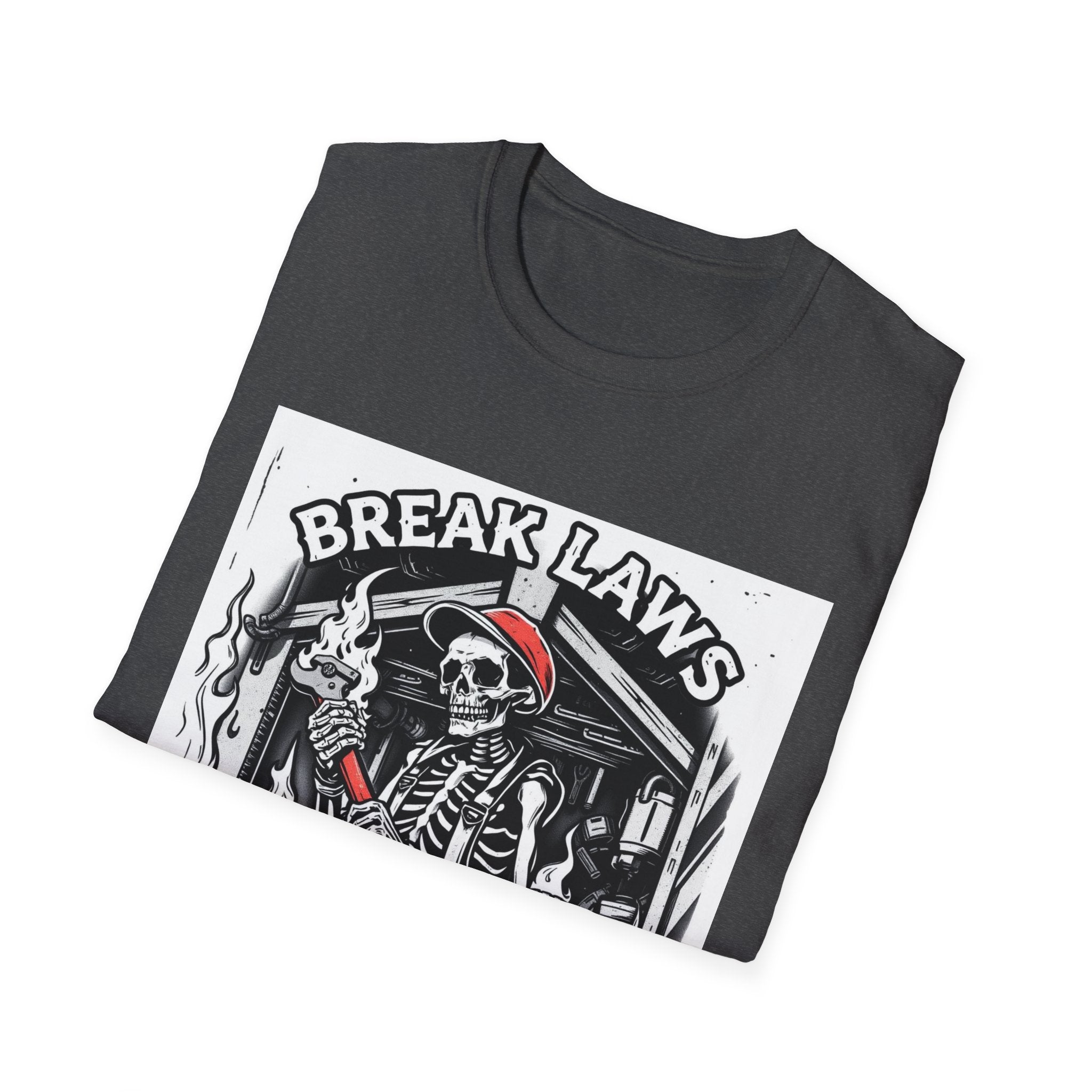 Break Laws Not Hearts Skeleton Guitar T-Shirt