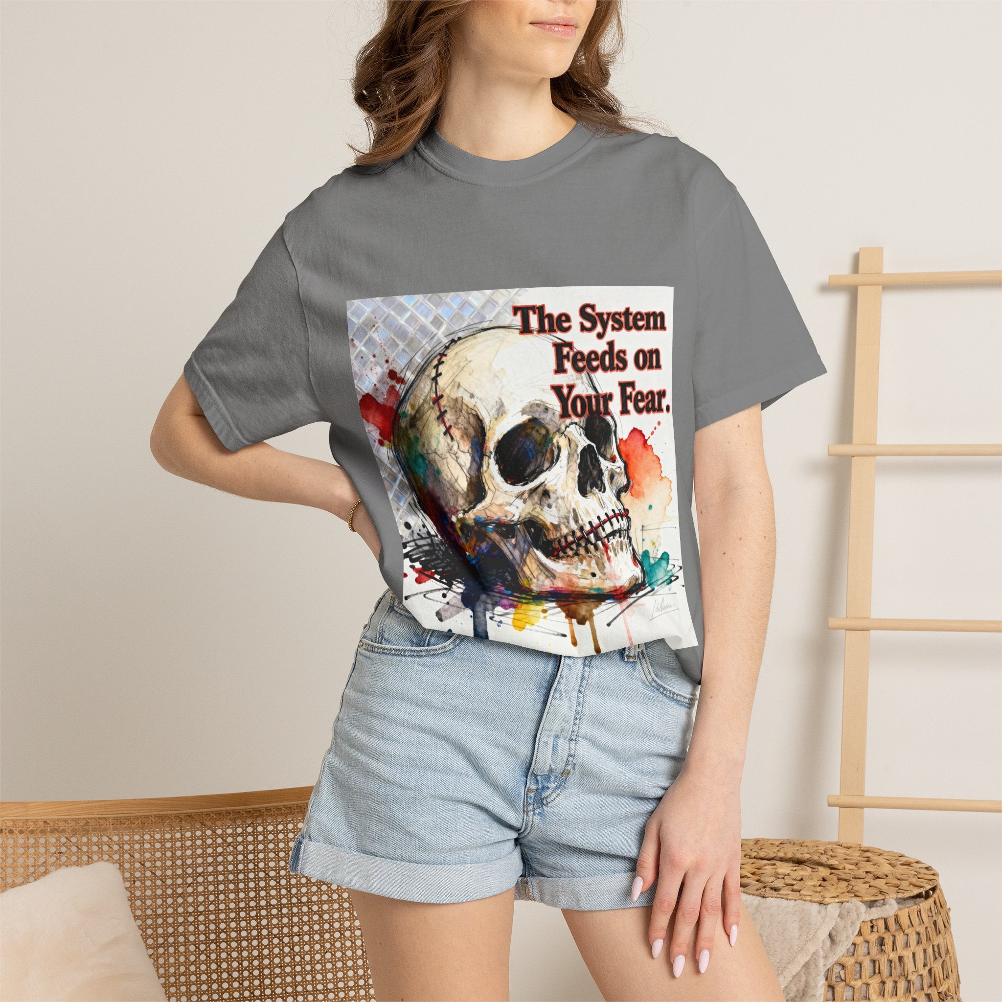 Skull "The System Feeds on Your Fear" Graphic T-Shirt