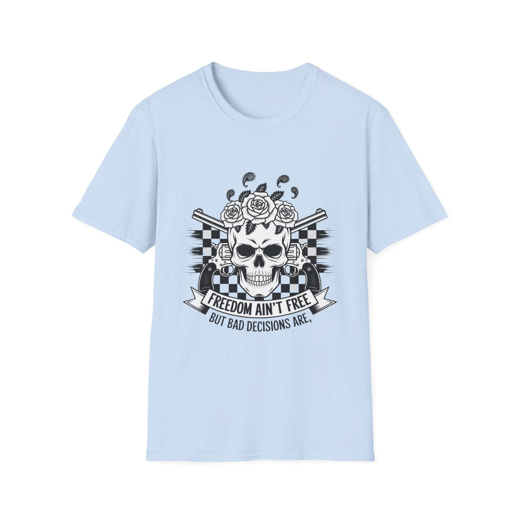 Skull & Roses T‑Shirt — “Freedom Ain’t Free” Racing Flag Graphic