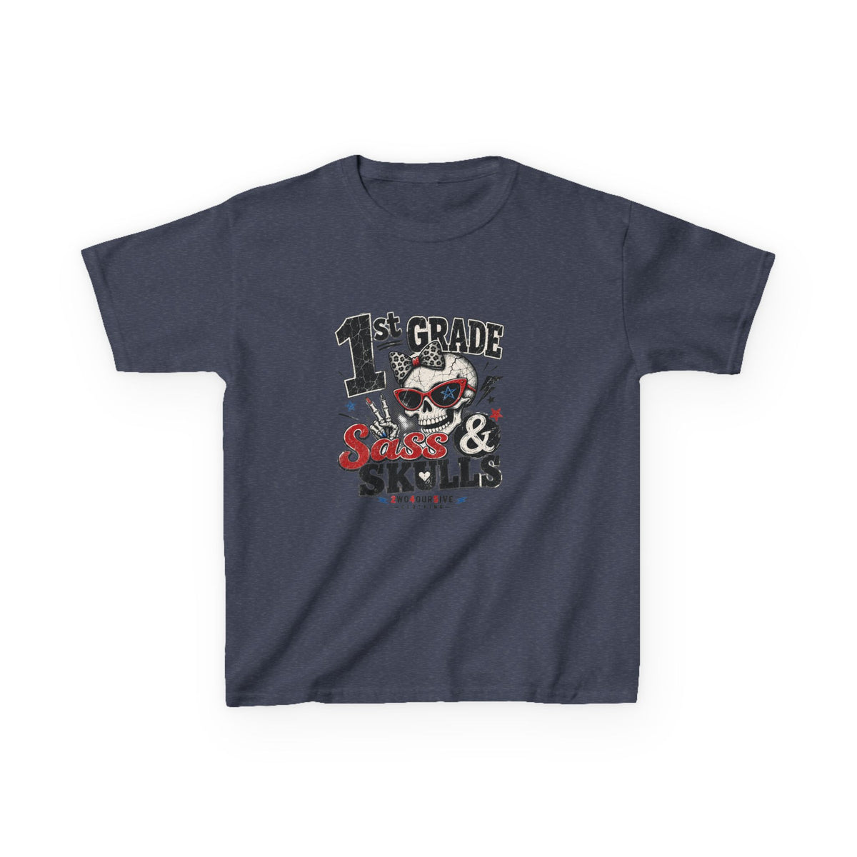 1st Grade Skulls & Sparks Kids Tee — Cute Rocker School Shirt for Back to School