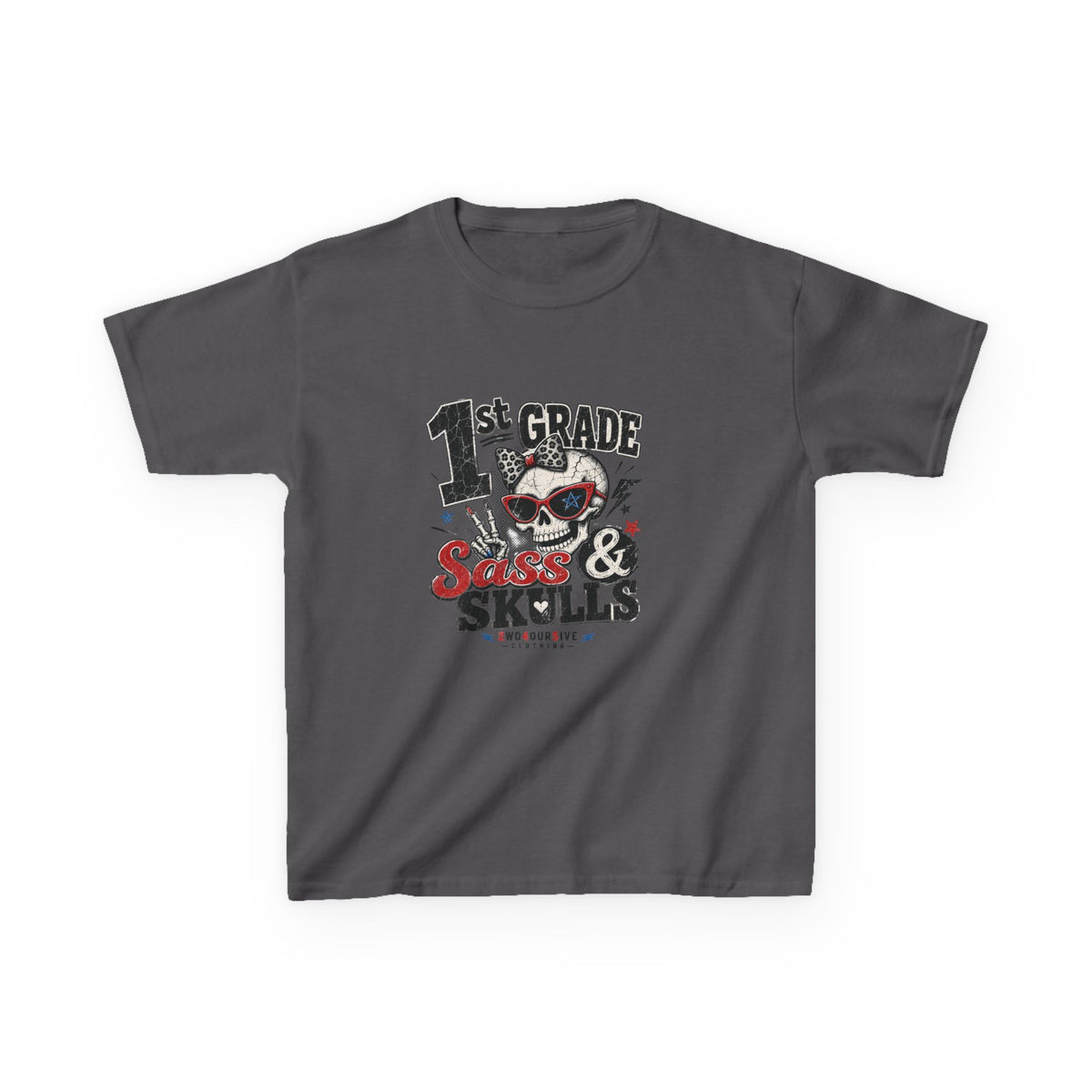 1st Grade Skulls & Sparks Kids Tee — Cute Rocker School Shirt for Back to School
