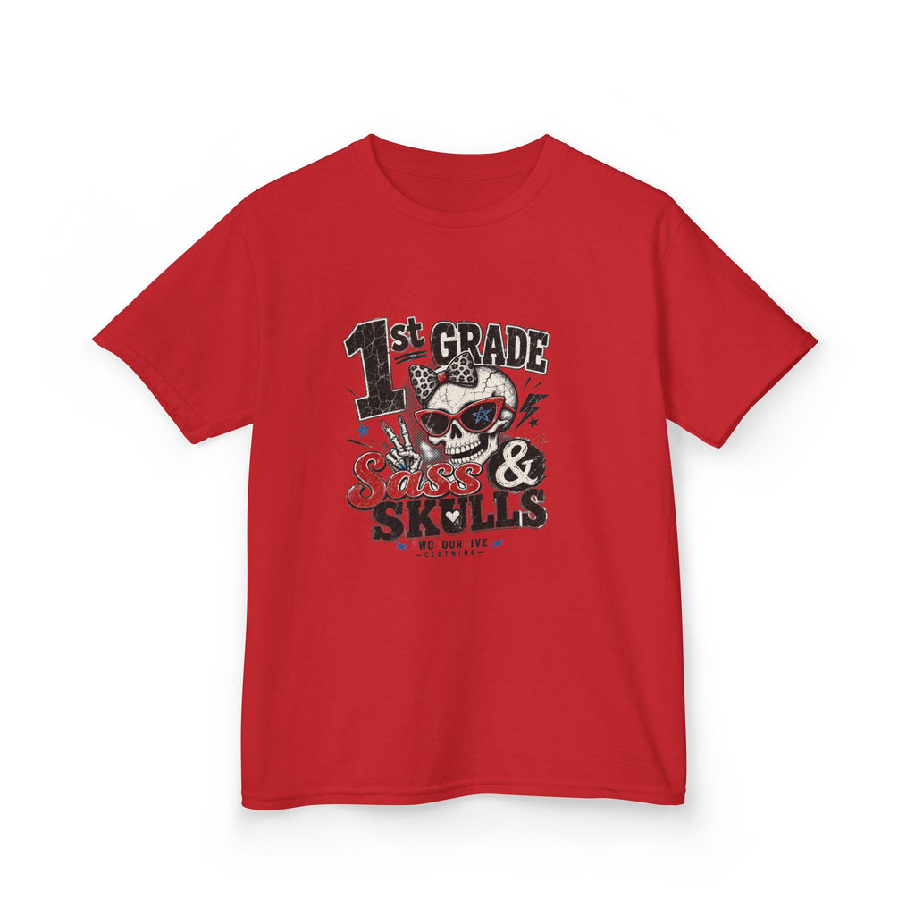1st Grade Skulls & Sparks Kids Tee — Cute Rocker School Shirt for Back to School