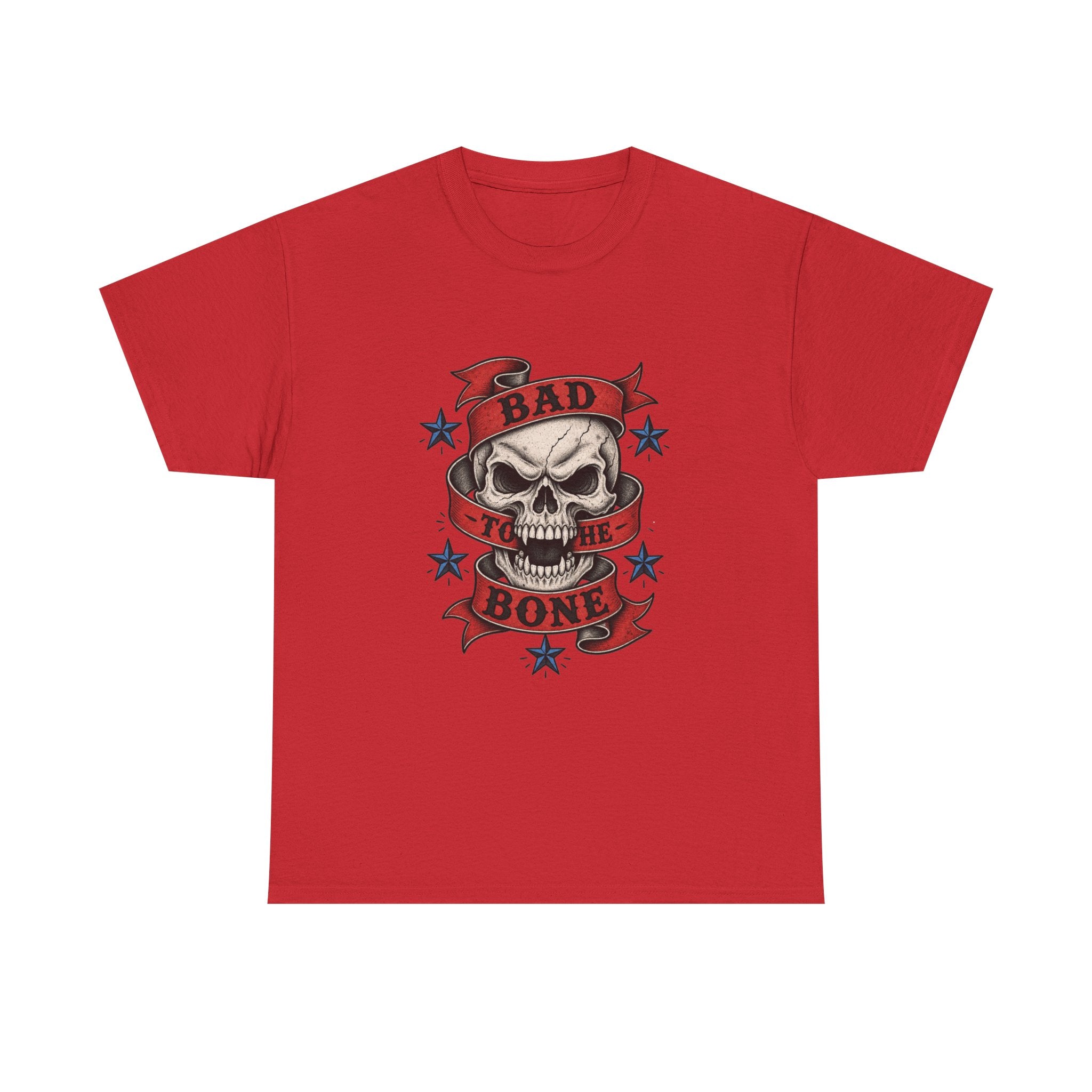 Bad to the Bone Skull Tee — Retro Rocker Biker Graphic T-Shirt