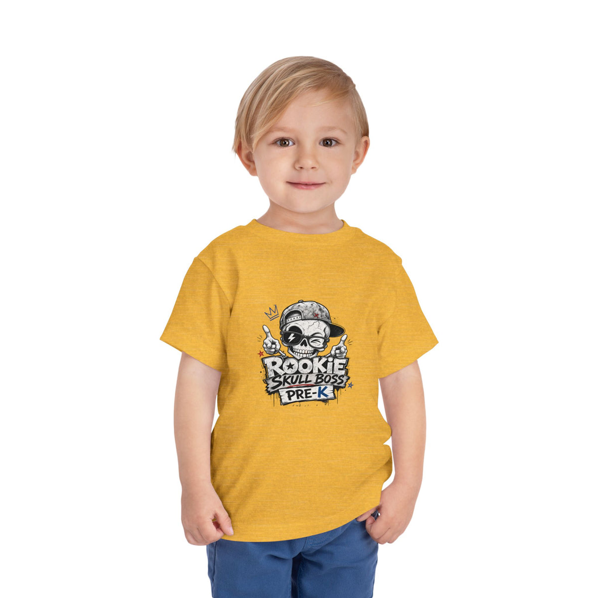 Toddler Tee — "Rookie Skull Boss Pre-K" Graphic Shirt