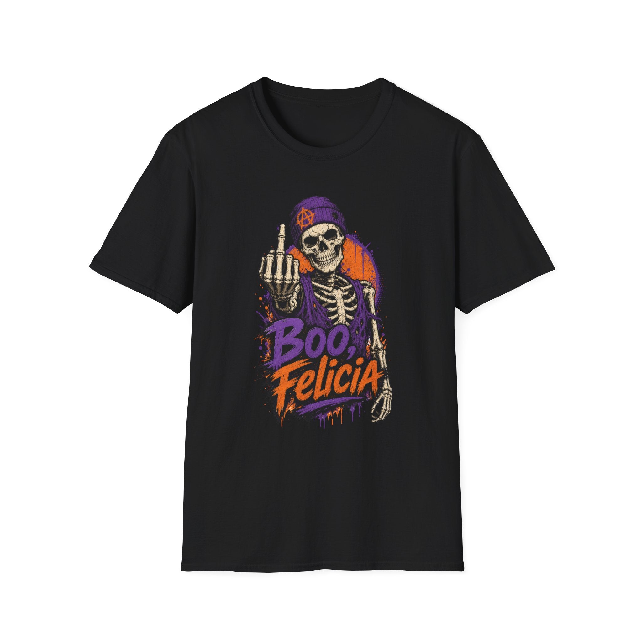 Skeleton Middle Finger T-Shirt — "Boo, Felicia" Halloween Graphic Tee