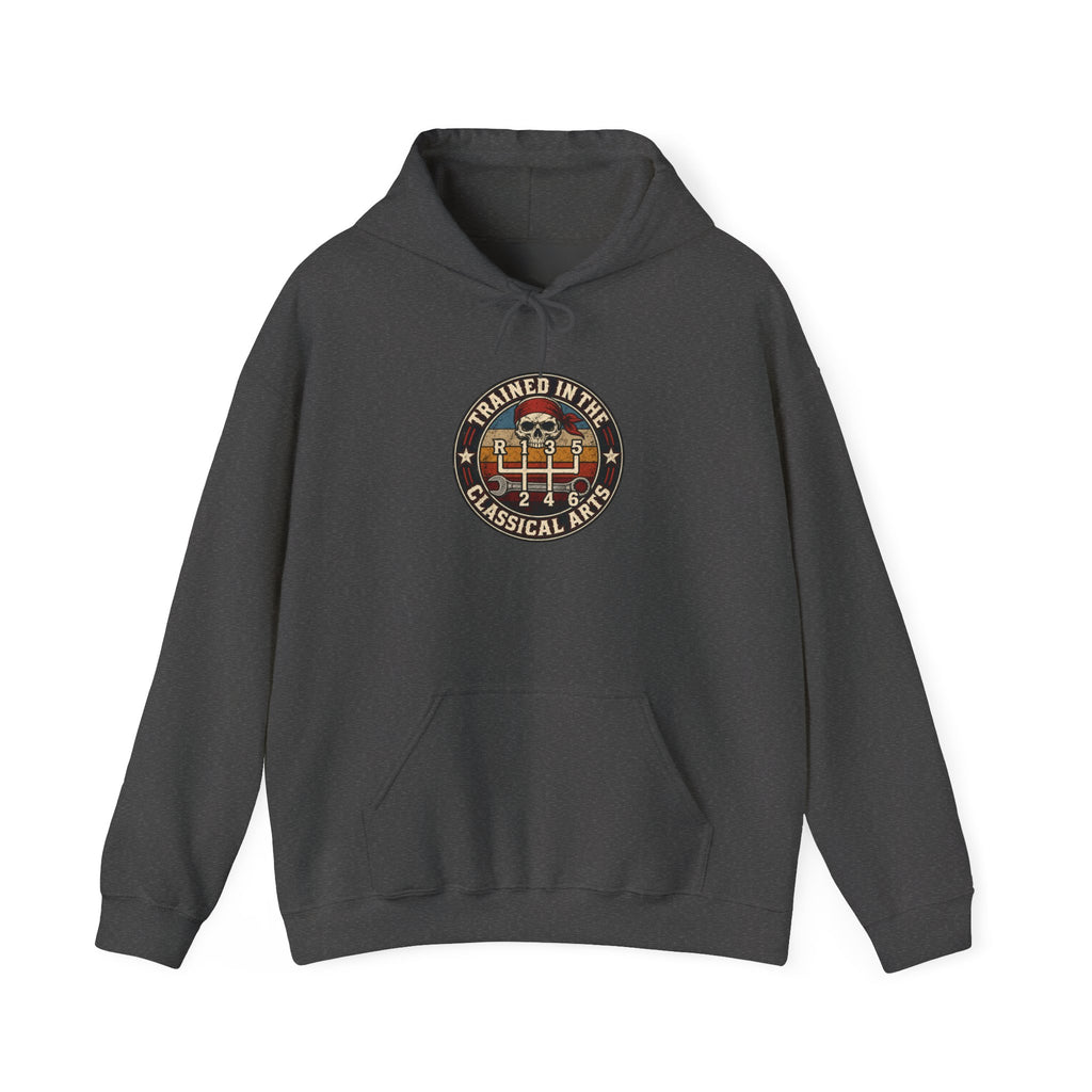 Trained in the Classical Arts Hoodie | Manual Stick Shift Car