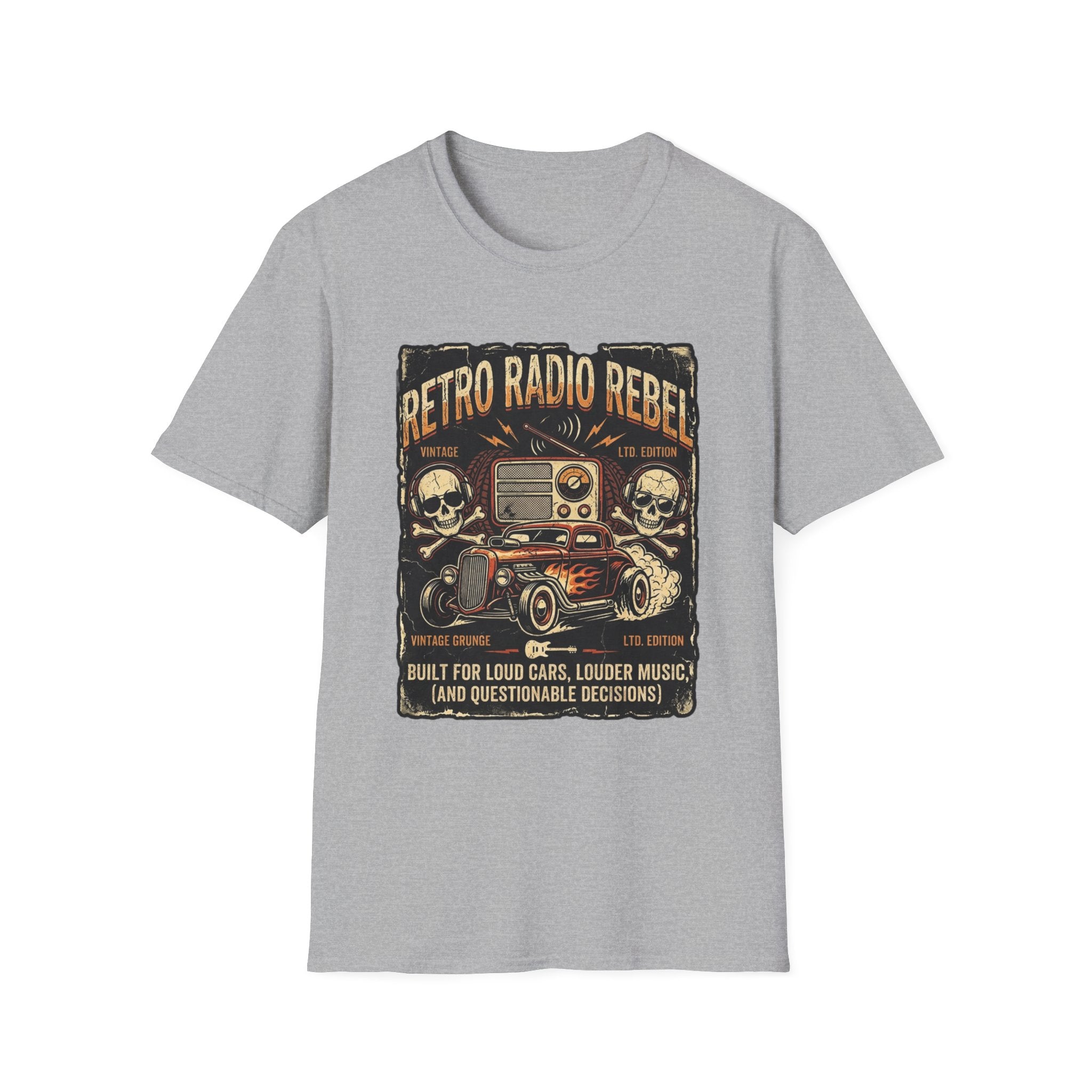 Retro Radio Rebel T-Shirt — Vintage Car, Skull & Stereo Graphic Tee