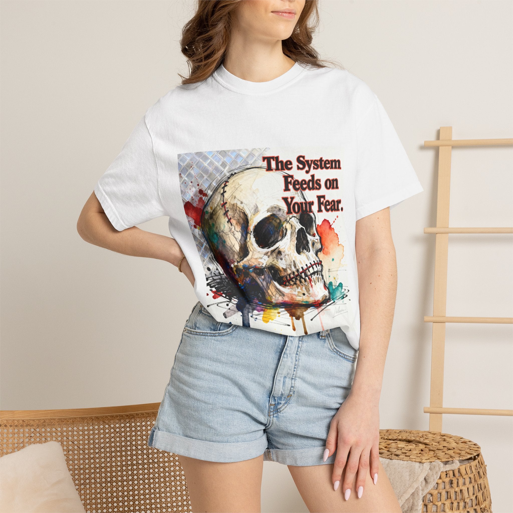 Skull "The System Feeds on Your Fear" Graphic T-Shirt