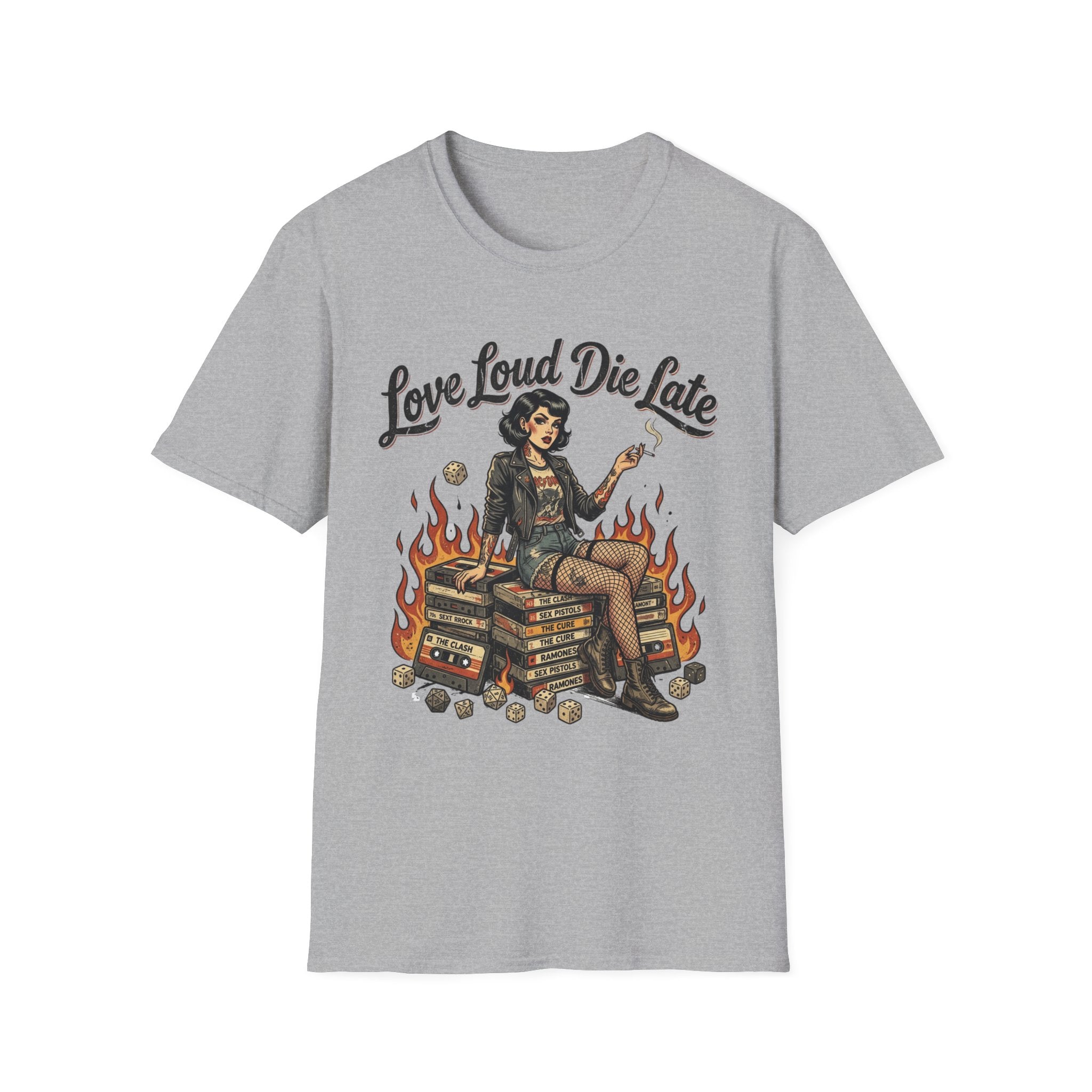 T-Shirt — "Love Loud Die Late" Retro Rocker Graphic Tee
