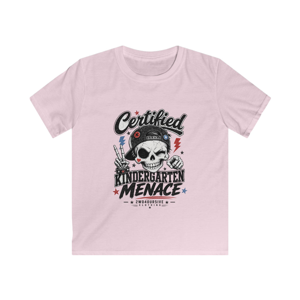 Kids Tee - "Certified Kindergarten Menace" Skull Graphic Shirt
