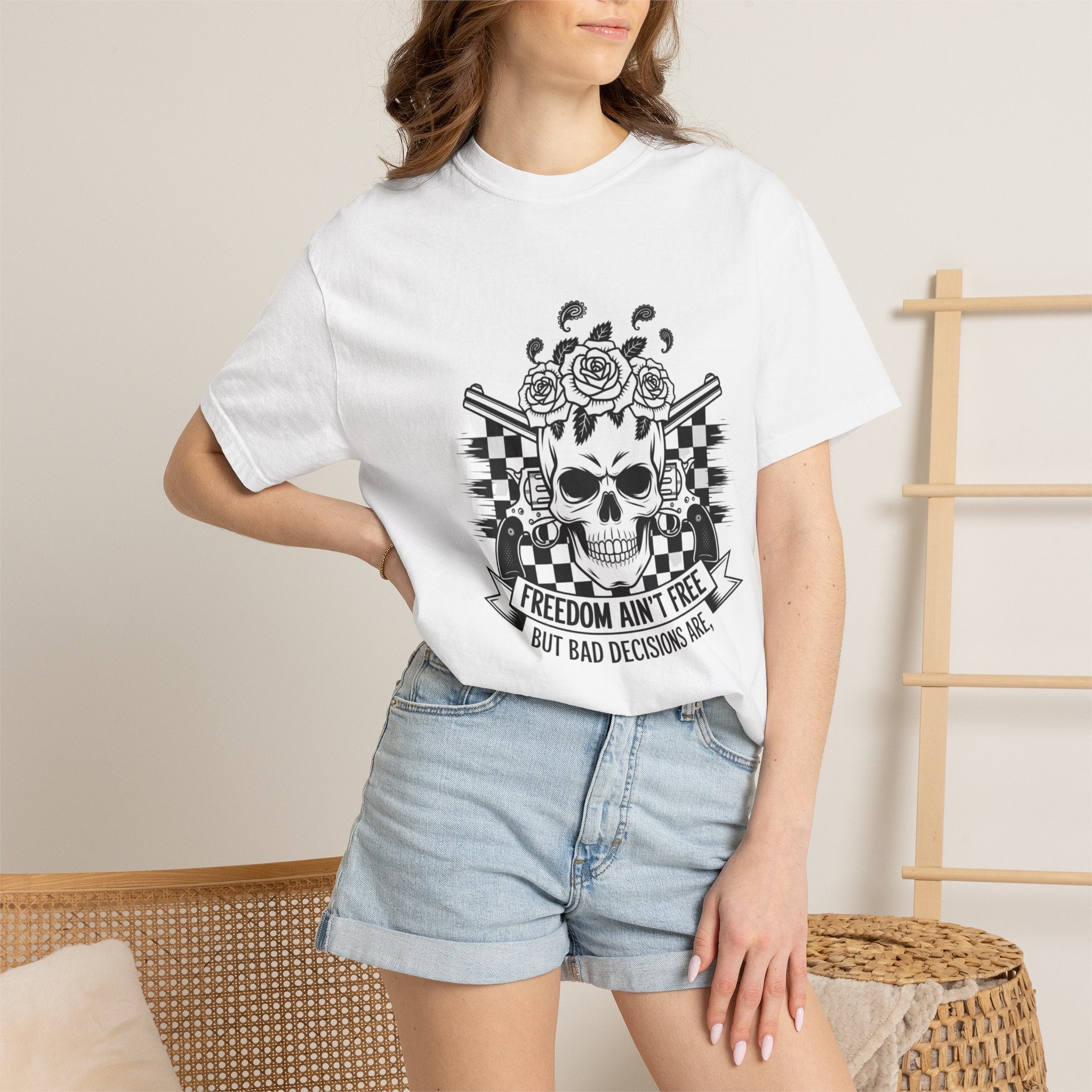 Skull & Roses T‑Shirt — "Freedom Ain't Free" Graphic Tee
