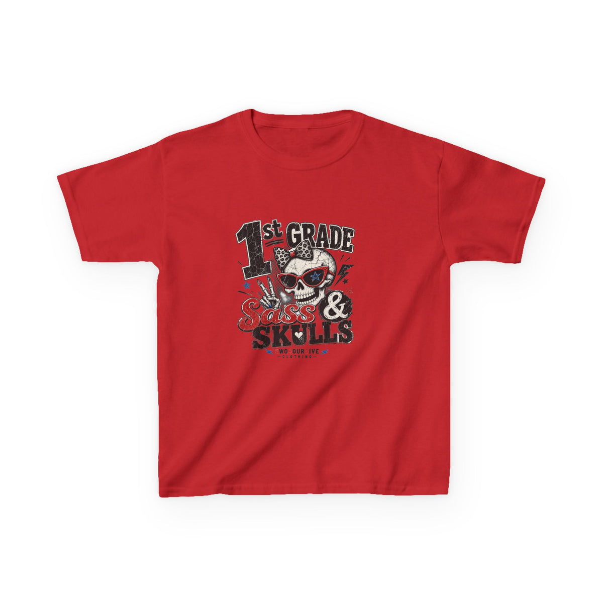 1st Grade Skulls & Sparks Kids Tee — Cute Rocker School Shirt for Back to School
