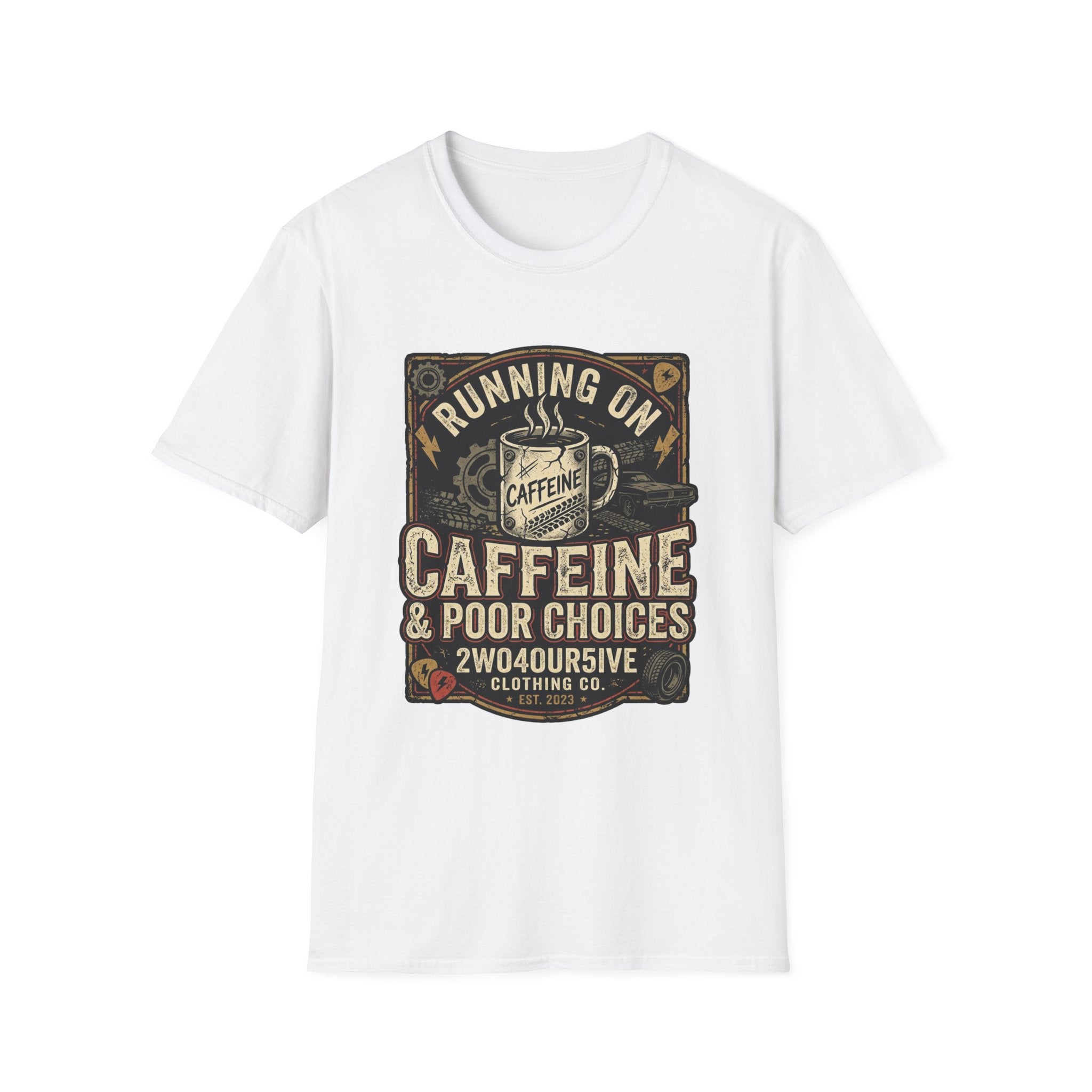 T-Shirt — "Running on Caffeine & Poor Choices" Vintage Coffee Shirt