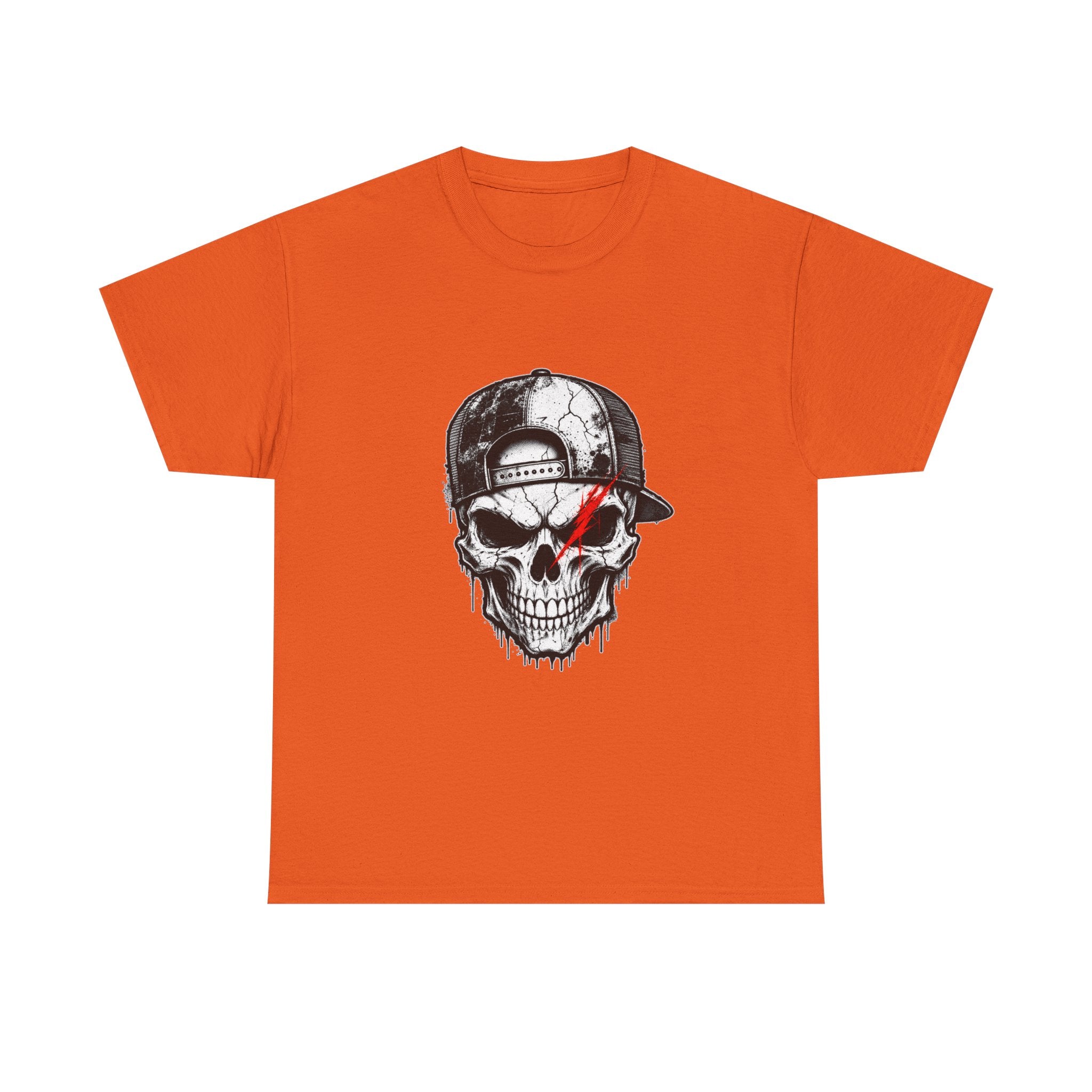 Skull Cap T-Shirt — Grunge Skull with Red Eye Slash Graphic
