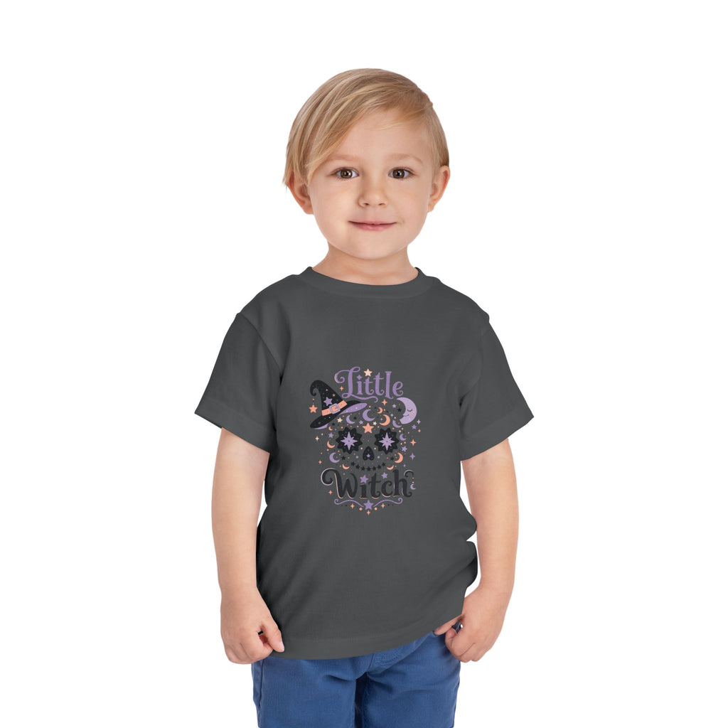 Toddler Tee — "Little Witch" Halloween Skull Hat Graphic