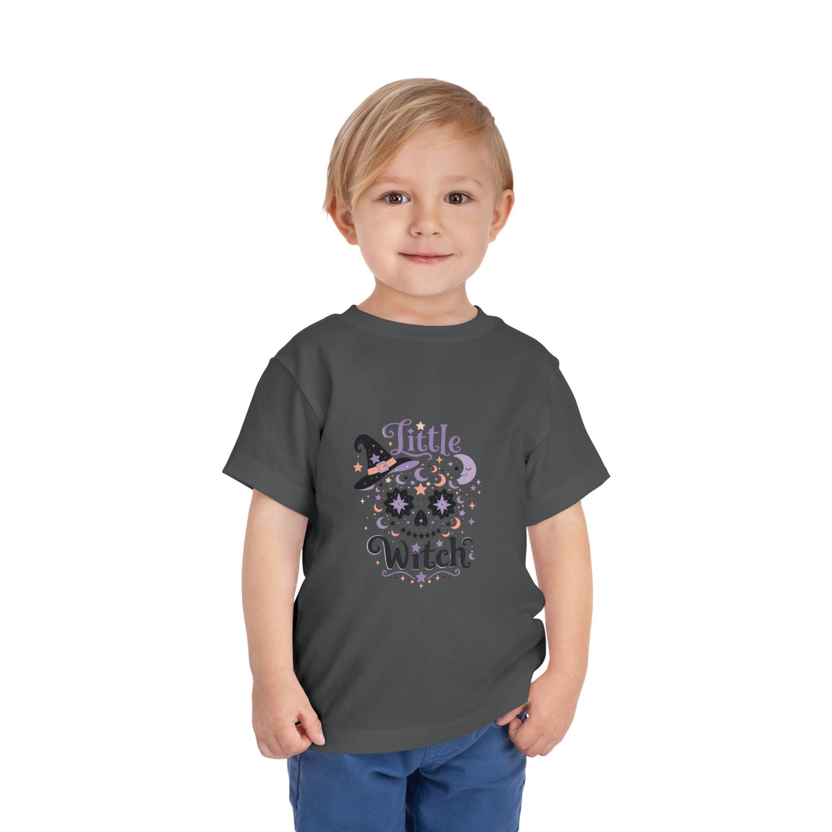 Toddler Tee — "Little Witch" Halloween Skull Hat Graphic