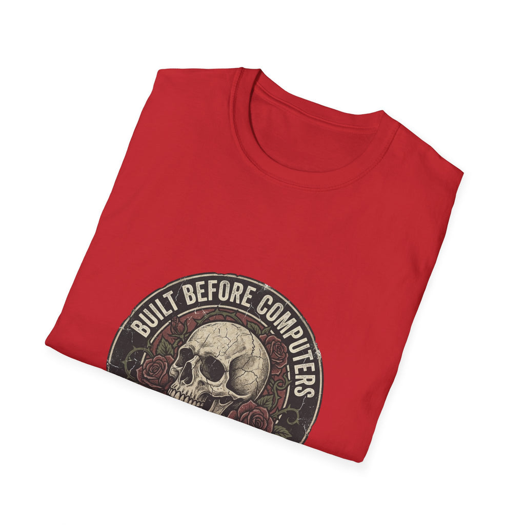 T-Shirt — "Built Before Computers" Vintage Skull Graphic Tee